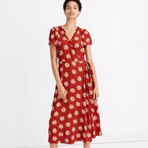 Madewell Red Ruffle-Edge Wrap Midi Dress in Daisy Daydream - Size Women's Small